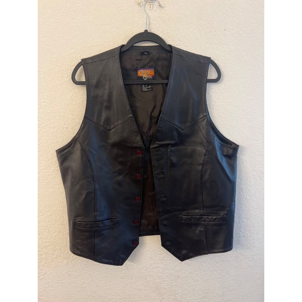 Ripple Creek Mens Black Genuine Leather Vest size Large Western Button Front